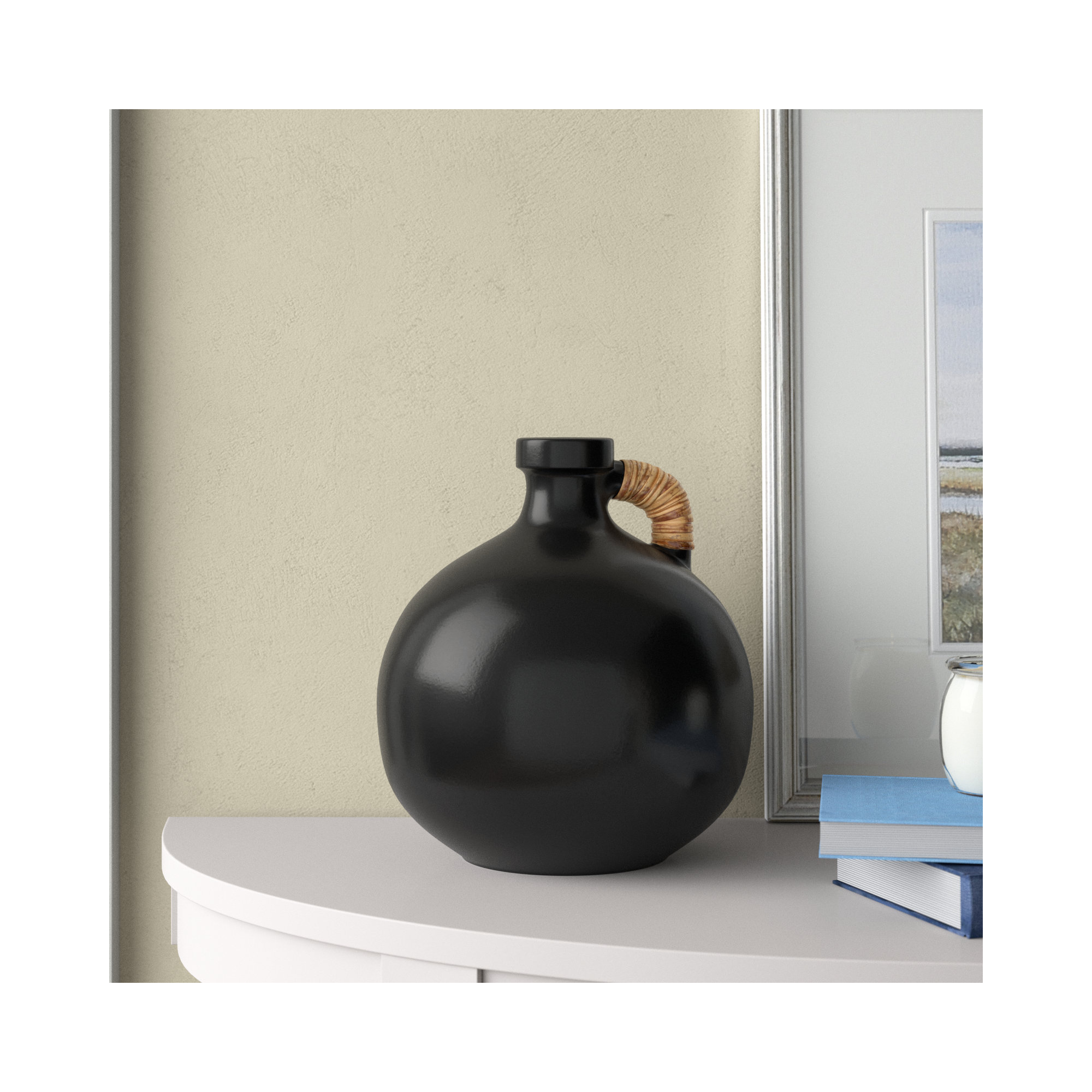 Winslet Terracotta Table Vase, Black, 10.85" H x 9.4" W x 9.4" D