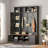 3-in-1 Hall Tree With 6 Hooks, Bench, Left Cabinet With Adjustable Shelves And Open Compartments-242858866