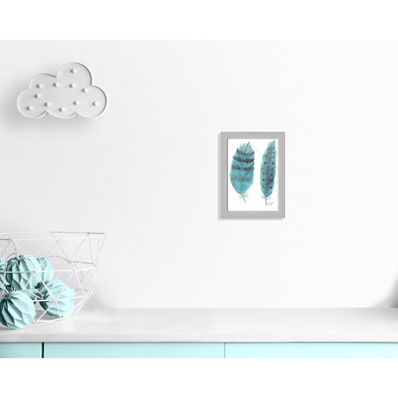 «Feathers in Turquoise II», art encadré, H 16 po x l 12 po x P 0,6 po, Cadre argenté