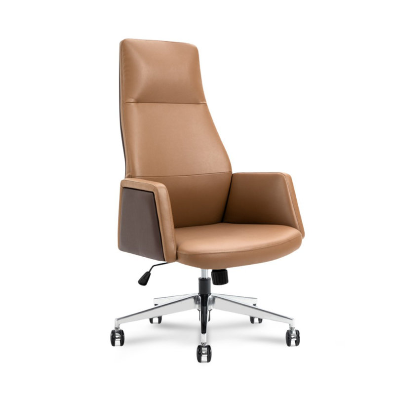 Silver adjustable Genuine Leather + Faux Leather + Aluminium Alloy Office Chair, Light Brown