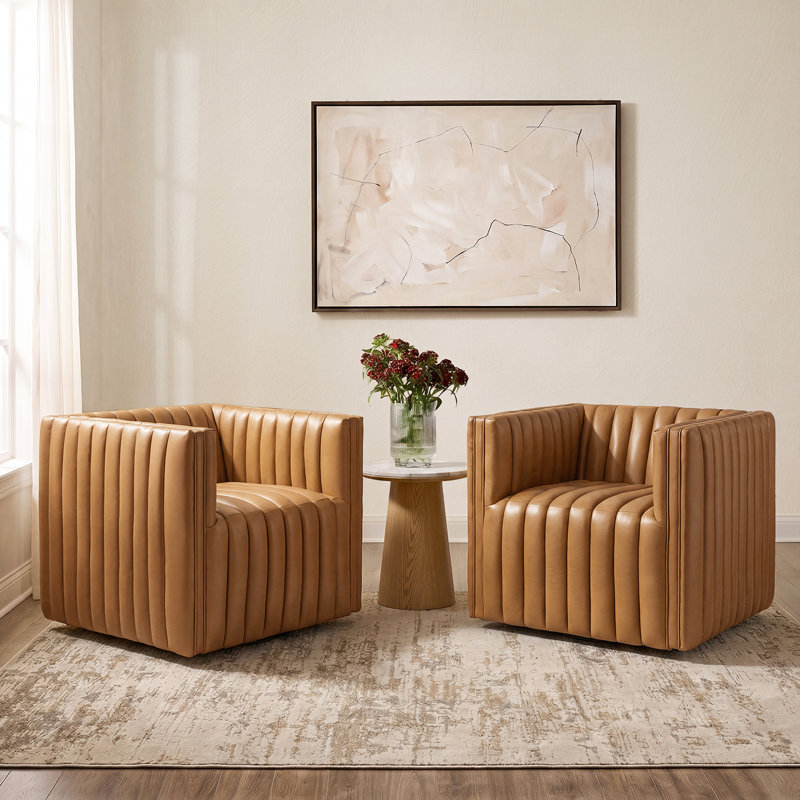 Chaise pivotante en cuir véritable Elisa, Chameau