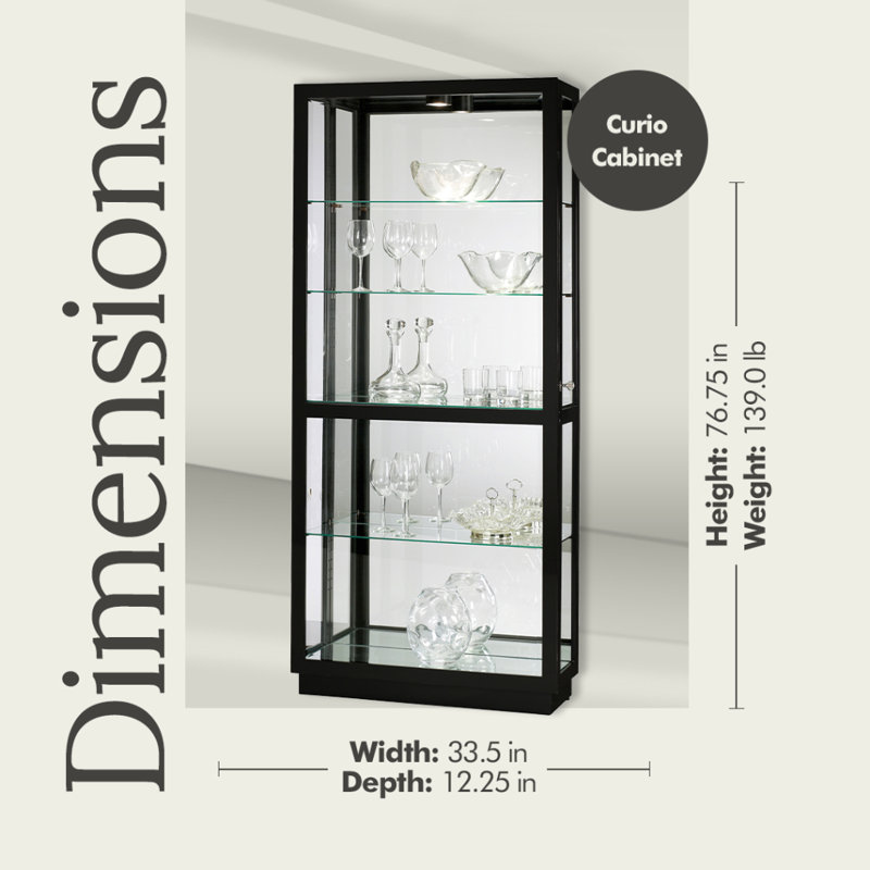 Jayden Lighted Curio Cabinet, Gloss Black