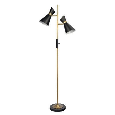 Axis Brassed Gold Floor Lamp with 4-Way Switch Double Spots with Metal Base