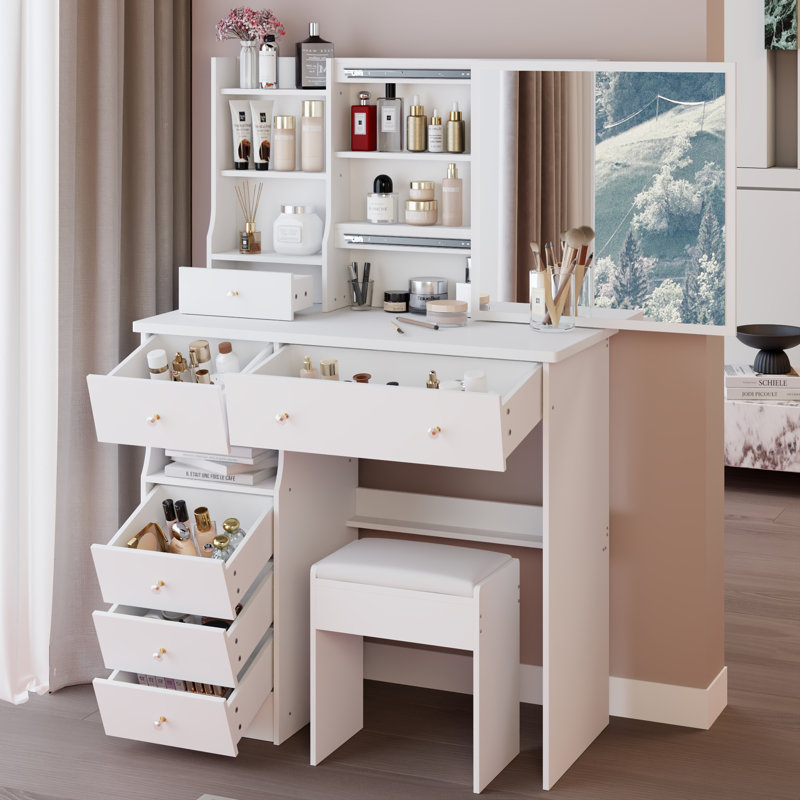 Ensemble de meuble-lavabo de 37 po avec tabouret, Blanc