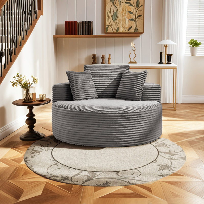 Fauteuil demi-tonneau rembourré Addisin, Gris