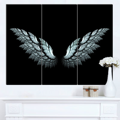 « ange ailes on black background », ensemble de 3 reproductions d’art sur toiles tendues