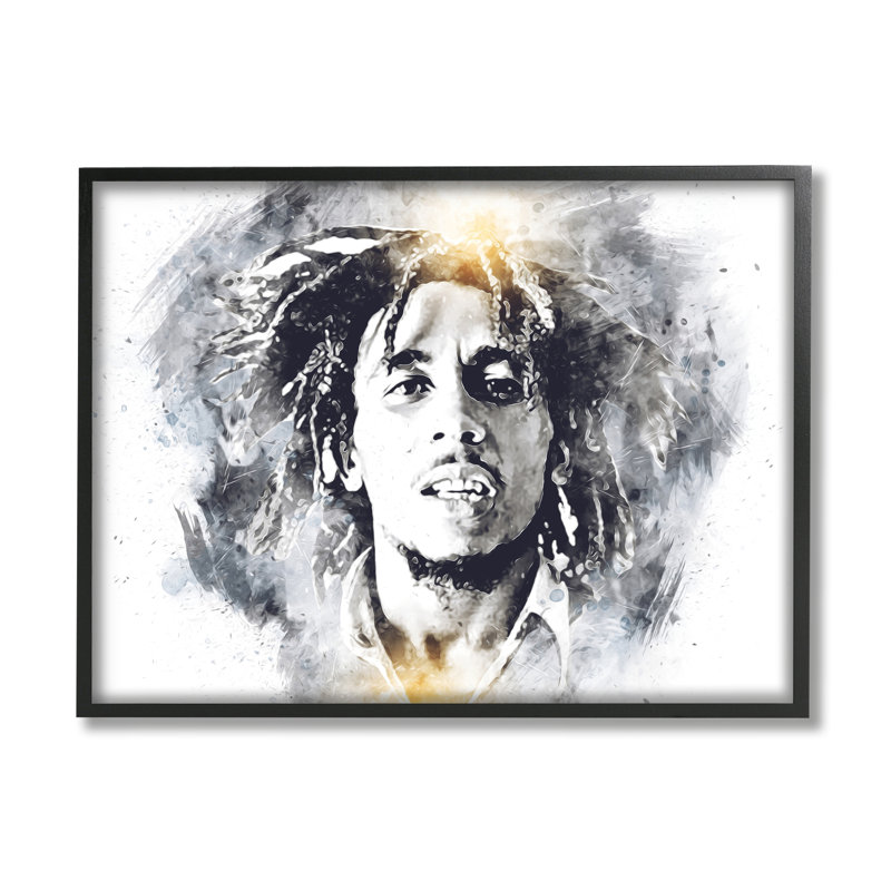 Bob Marly, portrait moderne, motif abstrait, jaune, noir, gris, maison de campagne surdimensionnée, giclée sur toile, art texturé par Birch & Ink