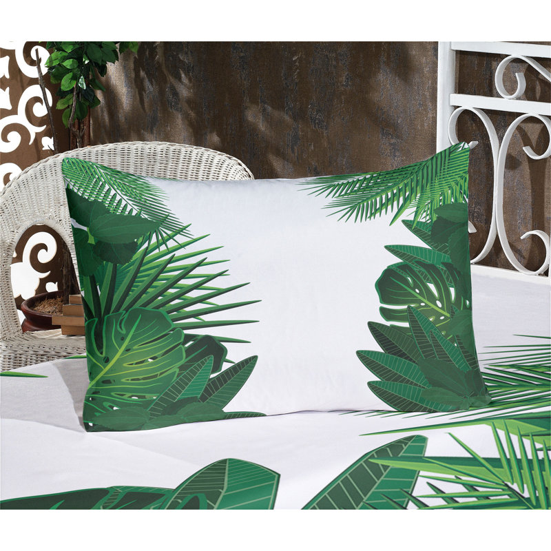 Drap-housse et coussin décoratif hawaïen Ambesonne - vert / blanc, Ensemble de draps pour très grand lit californien