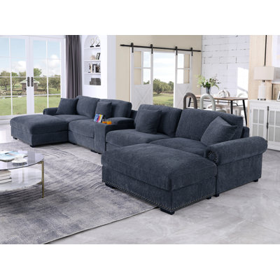 Canapé modulaire en forme de U 7 pièces de 179,86 po avec repose-pieds amovible et porte-gobelet, ports de charge USB et Type-C