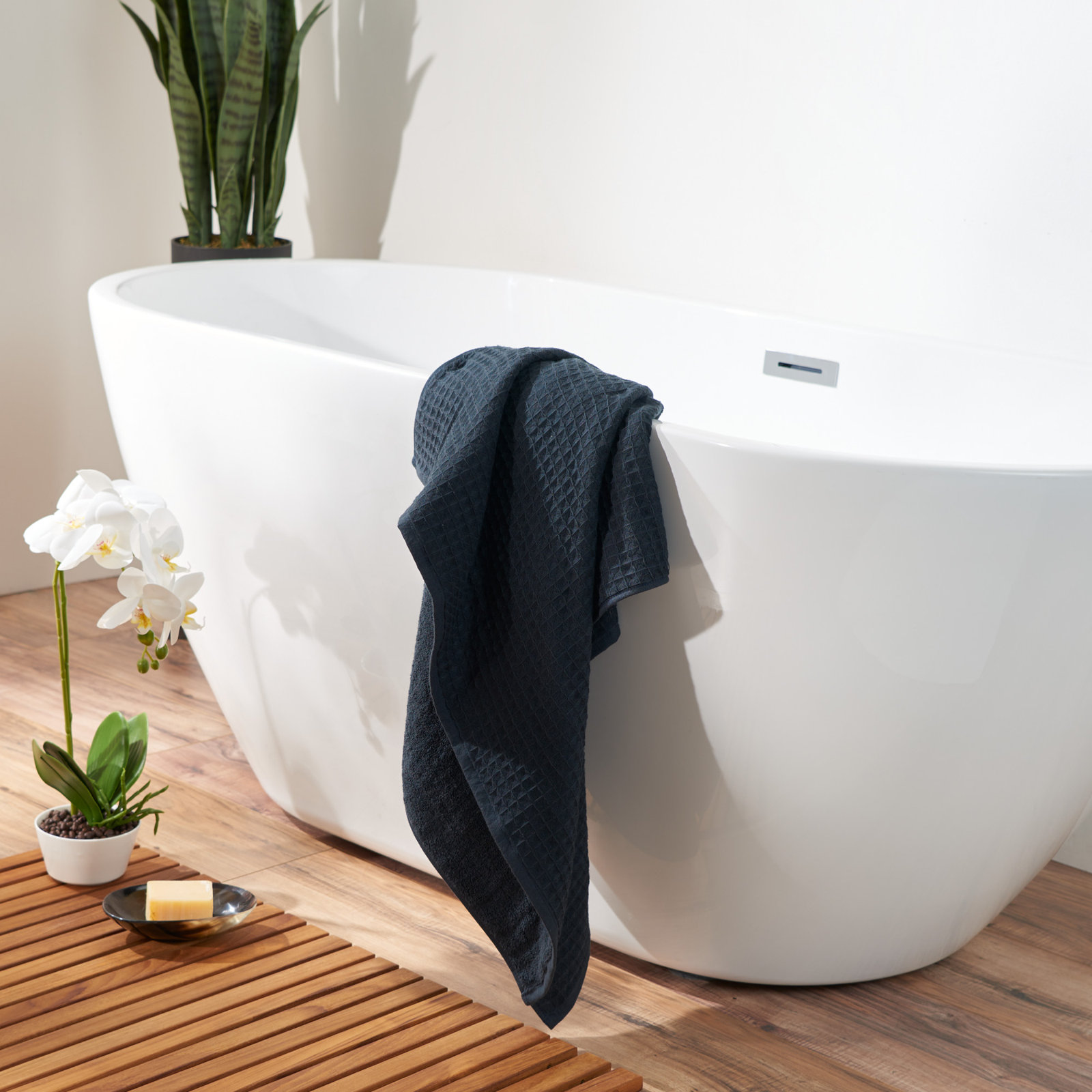 Waffle Twist 100% Cotton Bath Towel, Ebony, 6 Piece Bath Towel Set