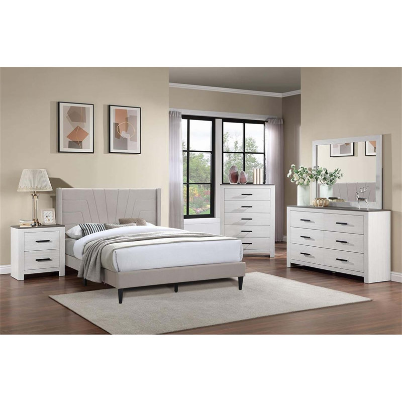 Commode 1 pièce de style moderne avec deux tons, poignées élégantes et six tiroirs pour les meubles de chambre à coucher contemporains