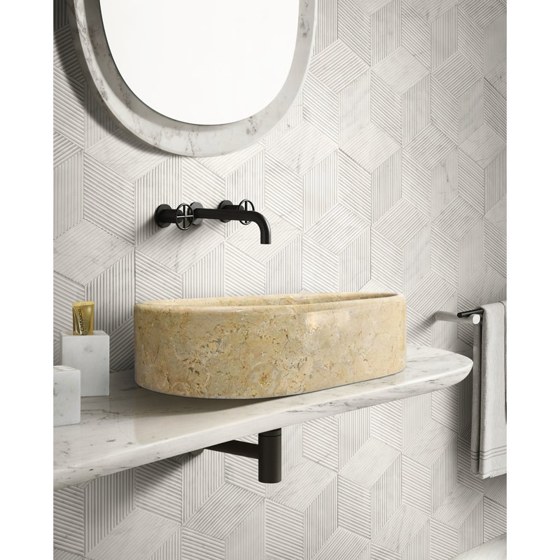 Lavabo de salle de bain ovale en marbre naturel beige doré, profondeur de 23,6 pouces, fini à la main, vasque unique de veinage de 15,7 de large, finition polie, solide