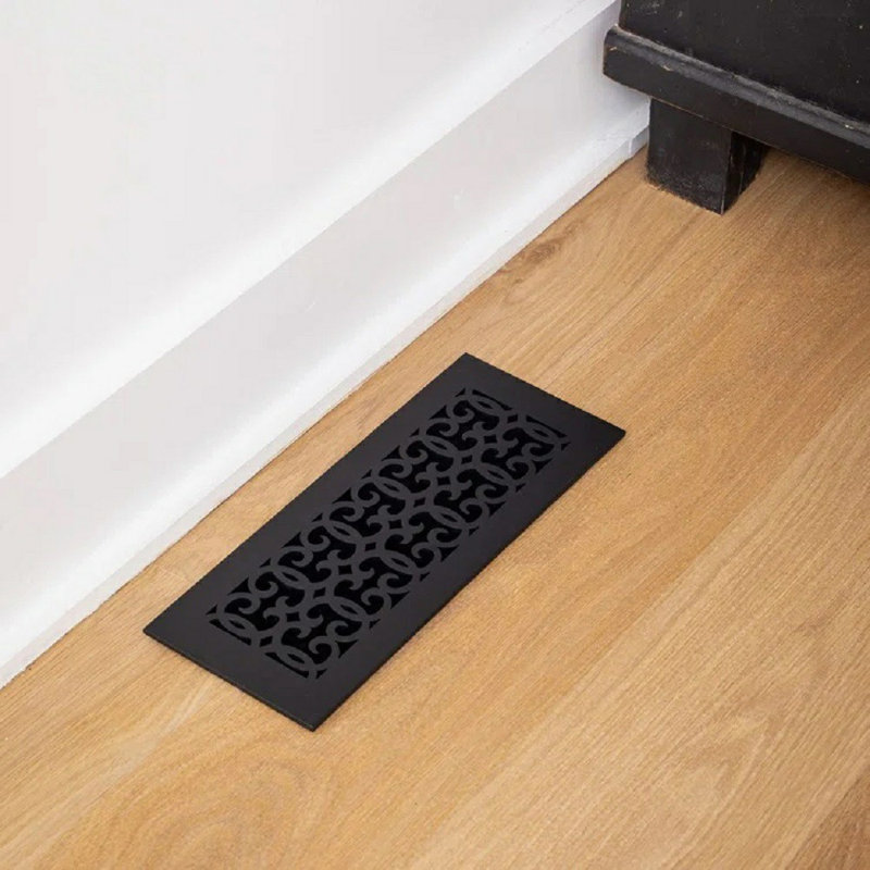 Grille d'aération Versailles avec trous de fixation et rebord, Noir, 6 po x 12 po