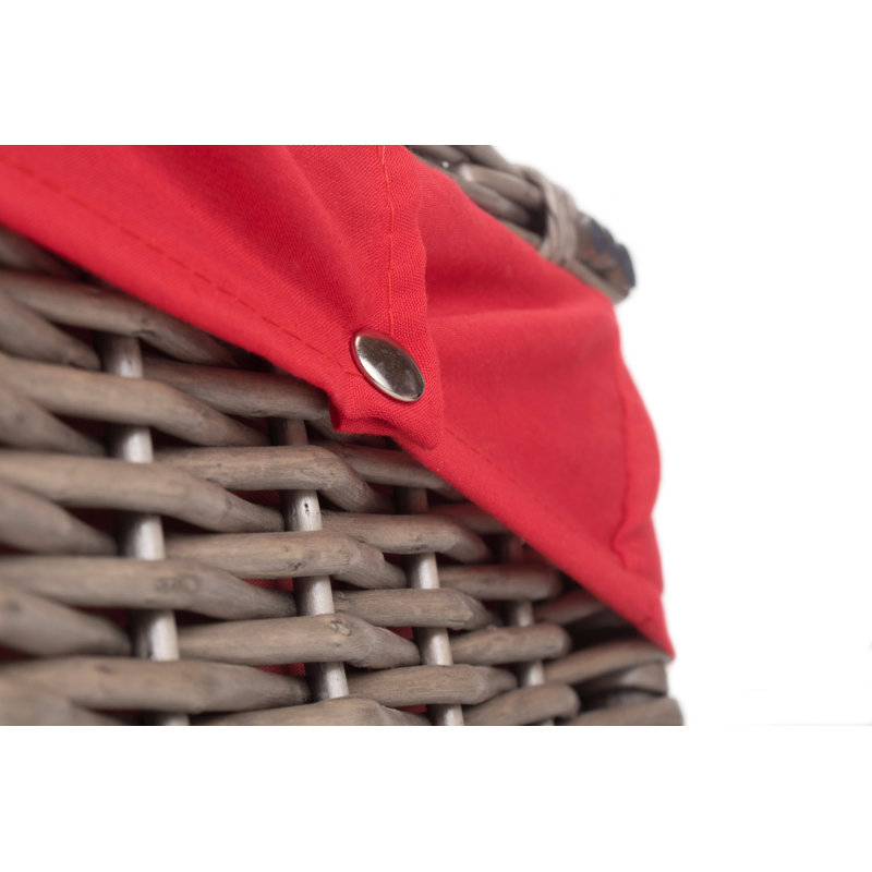 Wicker Basket with Lining, Antique Wash Hamper/Red Lining