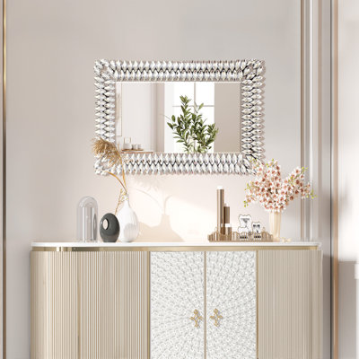 24x36 Inch Rectangle Mirrors for Wall Decor, Luxury Diamond Entryway Mirrors for Wall, Silver Decorative Mirror for Living Room, Bedroom, Bathroom, Dining Room, Fireplace