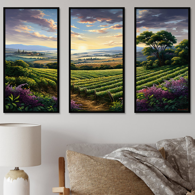 Vineyard Charm Liquid Art IV - Vineyard Wall Decor Set, Black Floater Framed, 40" H x 60" W x 1" D