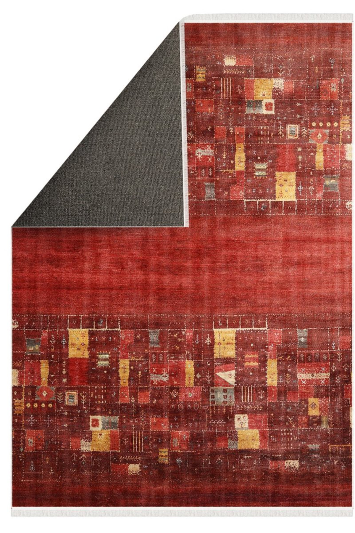 Rugpera Claro Red Color Geometric Design Carpet Machine Woven Polyester ...
