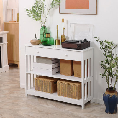 Console de couloir avec tiroir extra large HOMcom, 2 tablettes ouvertes et structure en lattes