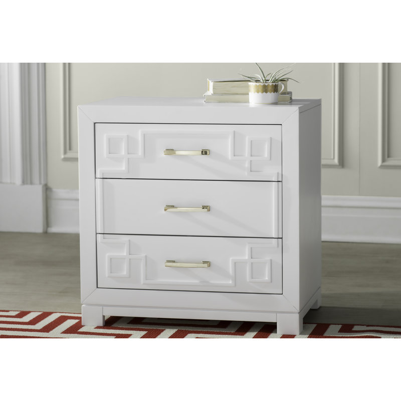 Elegant  & Modern 24'' W Solid Wood Nightstand –Sleek Rubberwood Bedroom Chest with 3 Drawer Storage, White