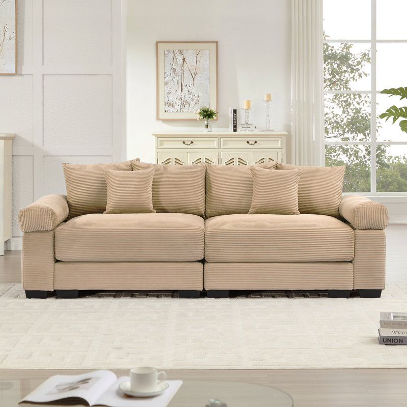 Coussin modulaire surdimensionné de 92 po Cloud, Velours côtelé chameau, H 34,2 po x l 92 po x P 33,8 po