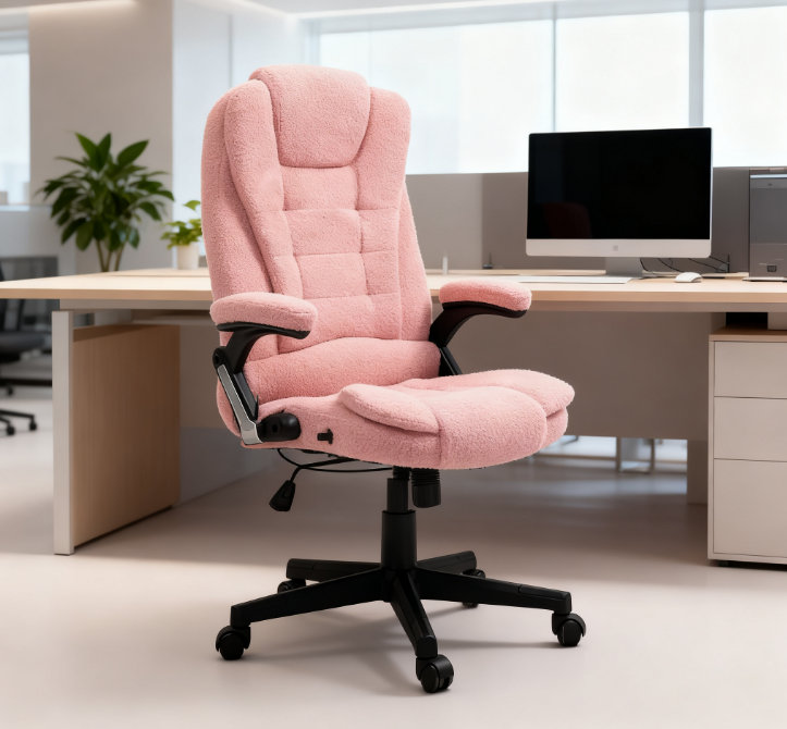 Fauteuil de bureau vibrant à haut dossier, fauteuil de bureau de direction avec chaleur, pour la maison et le bureau, Pink