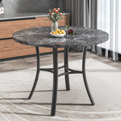 Kasandra 36” Round Dining Table for 4 People, Black Faux Marble Kitchen Table with Metal Base, Space Saving Circle Dinner Table, Small Space Wood Kitchen & Dining Room Tables for Breakfast Nook, Apartment, Dining Room, Living Room