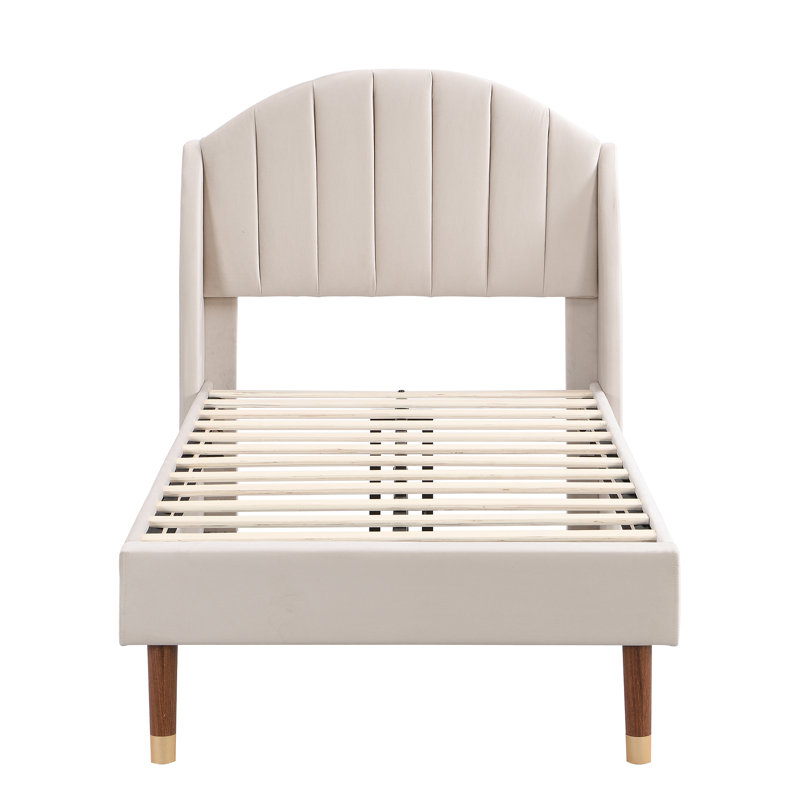 Solna Upholstered Bed, European Single (90 x 200cm), Beige