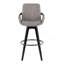Tabouret de bar à hauteur fixe avec pivot en bois noir et tissu gris avec repose-pieds rond en métal - ensemble de 2