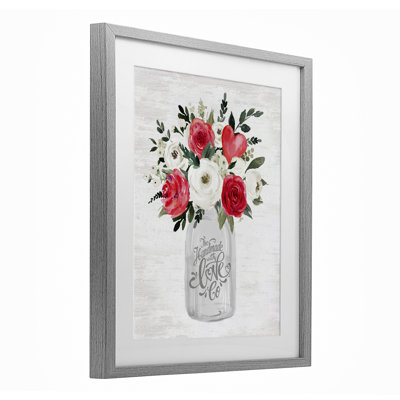 «Romantic Handmade Love Bouquet», reproduction d'art encadrée sous verre, lettrée et doublée