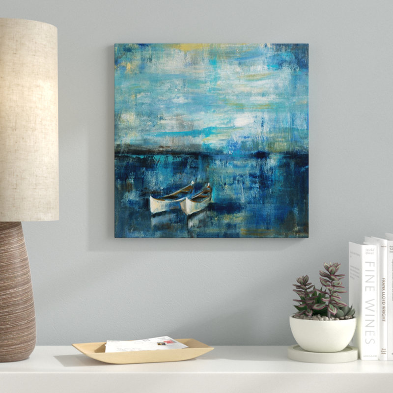 «Deux bateaux» par Silvia Vassileva, art mural sur toile, H 26 po x l 26 po x P 1,75 po