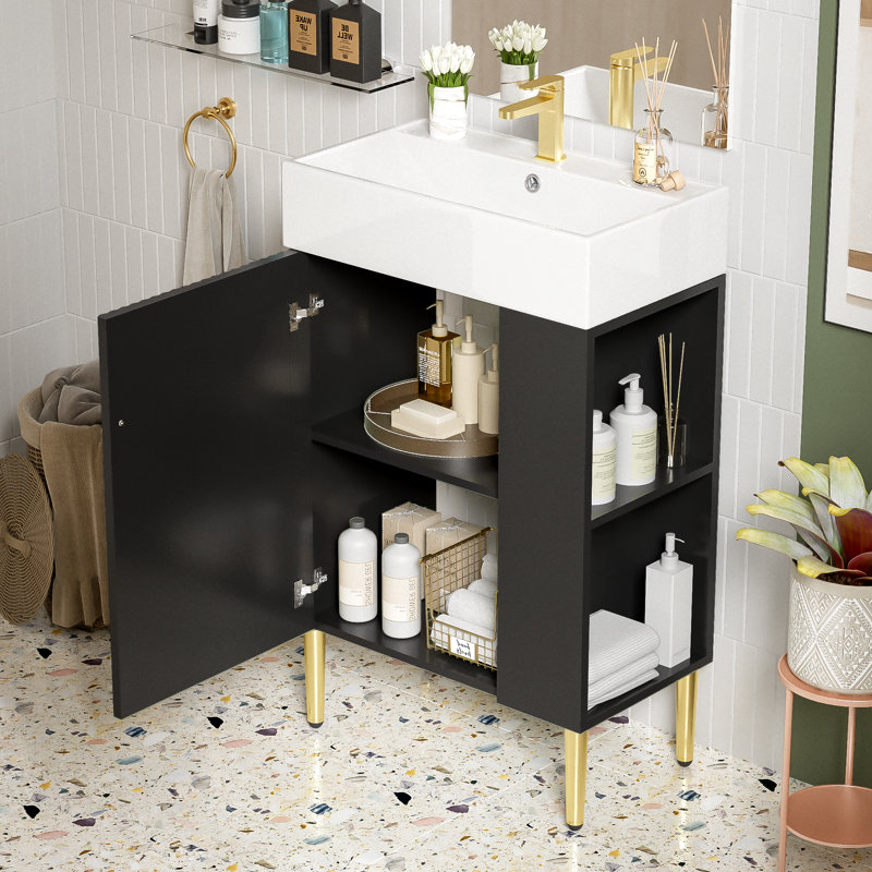 Lavard 21.5'' Single Bathroom Vanity with Ceramic Top, Black