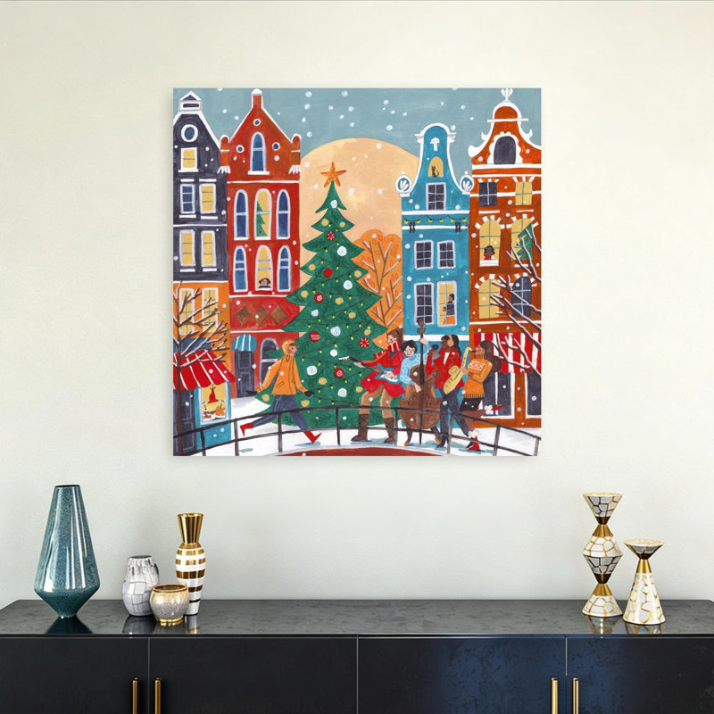 Untitled Abstract Contemporary Christmas Tree Winter Landscape Wall Art Print 1 Piece Wrapped Canvas Wall Art