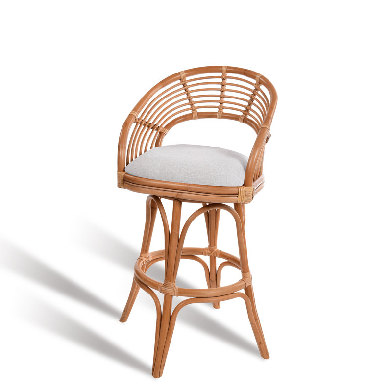 Danetra Swivel Stool, Beige/Honey Brown Frame, Bar Stool (32" Seat Height)