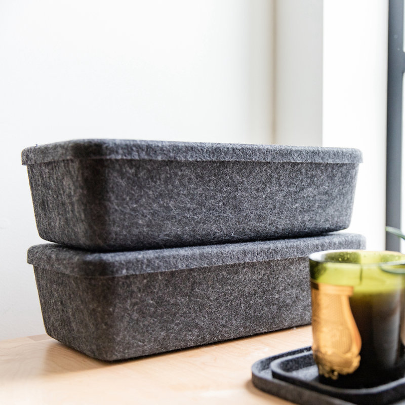 Sculpted Felt Storage Bin - Long with Lid, Black