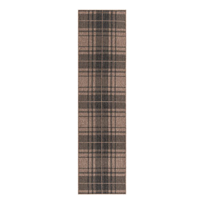 Tatasha Plaid Power Loom Polypropylene Plastic Indoor/Outdoor Area Rug in Black/Brown