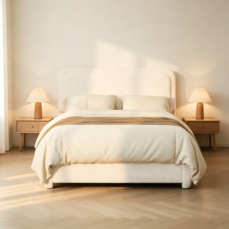 Modern Low Profile Full Size Platform Bed Frame, With Adjustable Height Square Headboard, No Box Spring Needed, White, Full
