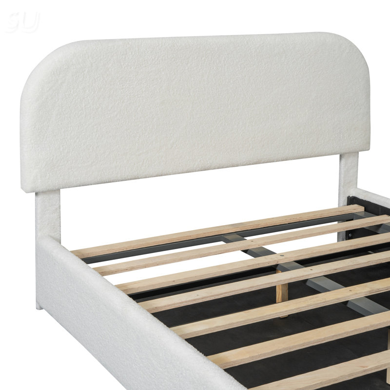 Lit plateforme tapissier Teddy, Lit double, Blanc