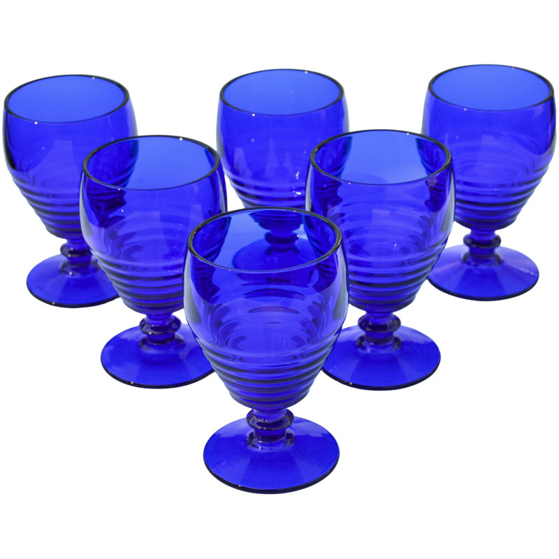 Verres bleu cobalt mid-century Mid-Century soufflés à la main - S / 6