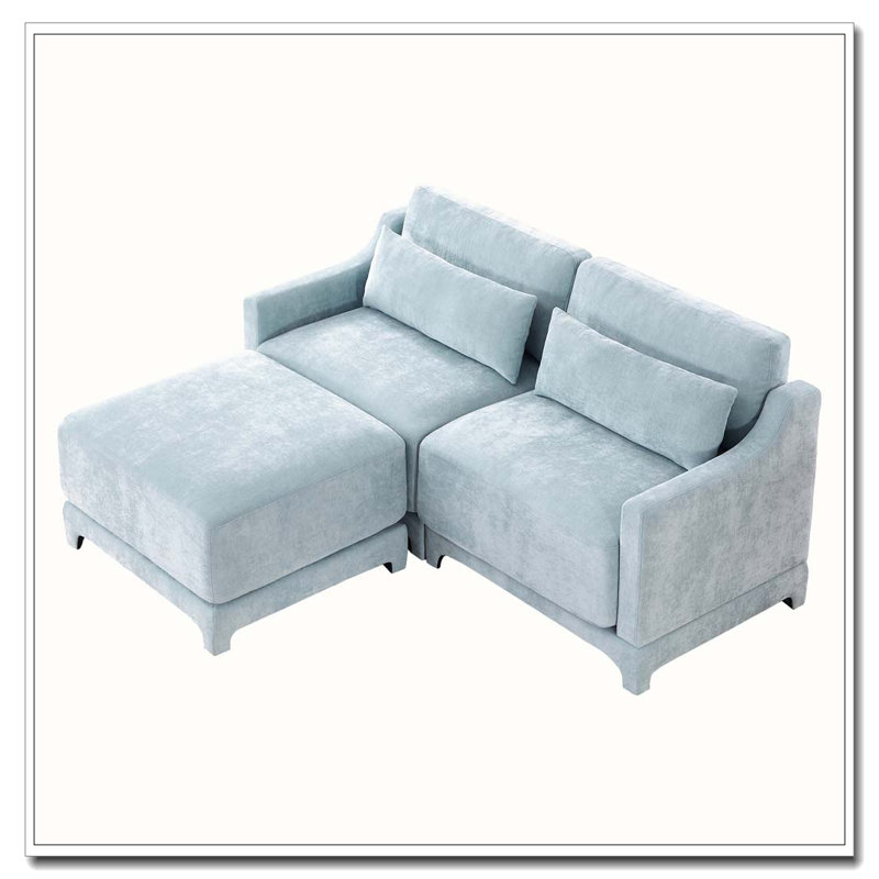 Canapé en chenille 2 places avec repose-pieds, Bleu ciel
