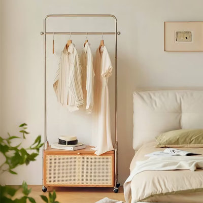 Coat Rack with Wheels & Rattan Design
