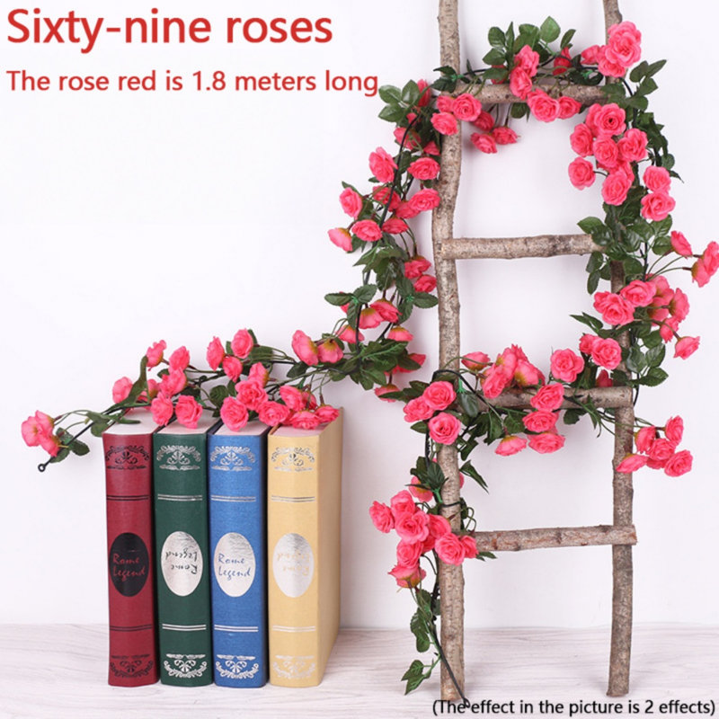 Ensemble de 2 guirlandes de fleurs artificielles roses 180cm / 71in, Rose