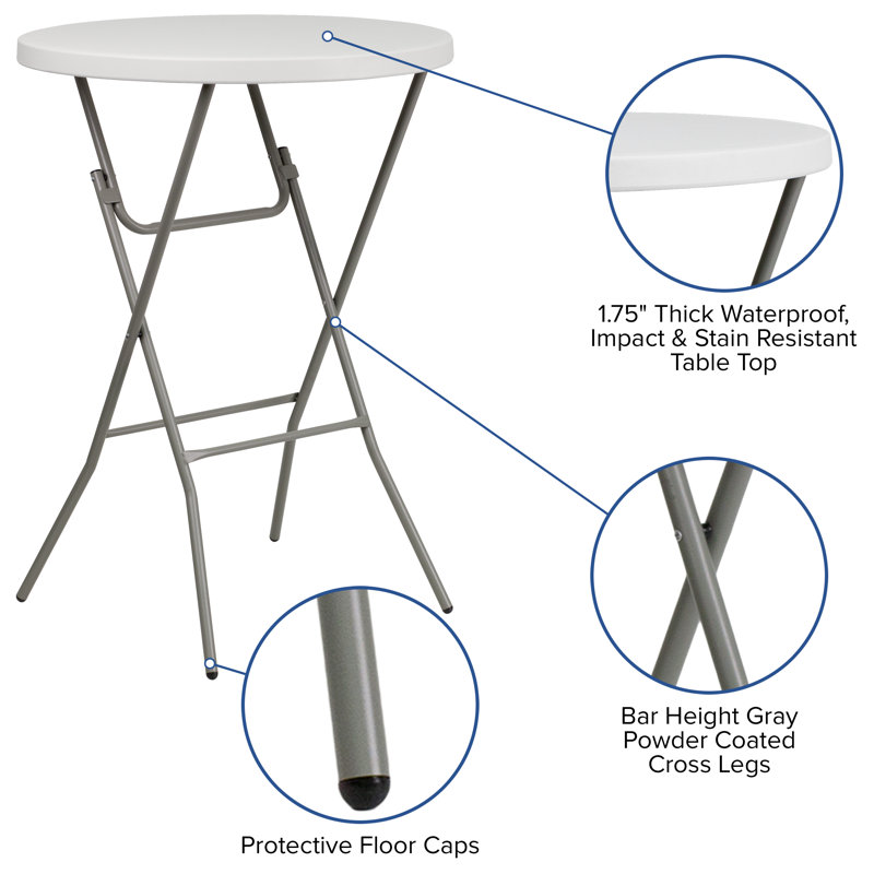 Elegant 31.5" Round Bar Height Folding Table in Granite White and Gray