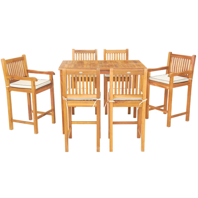 Outdoor 7 - Piece Teak Bistro Set with Cushions