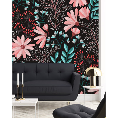 Panneau de papier peint adhésif 8,33 pi x l 100 po Flowers