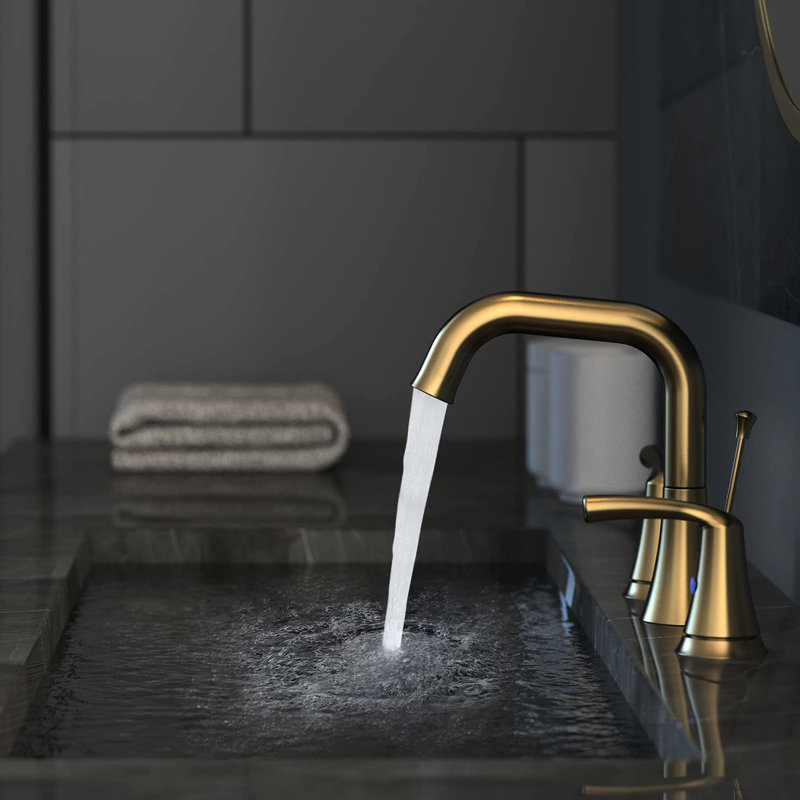 Robinet de salle de bain 3 trous or brossé - 2 poignées, 3 poignées d'oxydation avec débit d'eau efficace