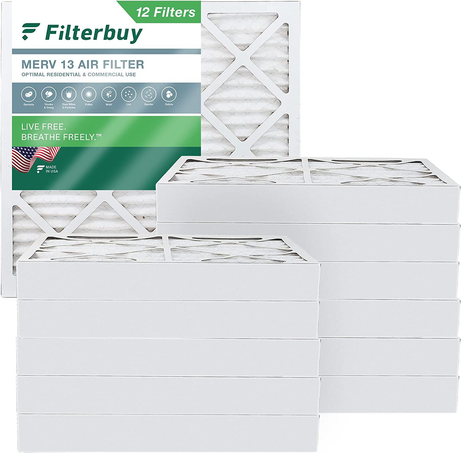 Filterbuy 20x20x4 Air Filter MERV 13, Pleated HVAC AC Furnace Filters ...