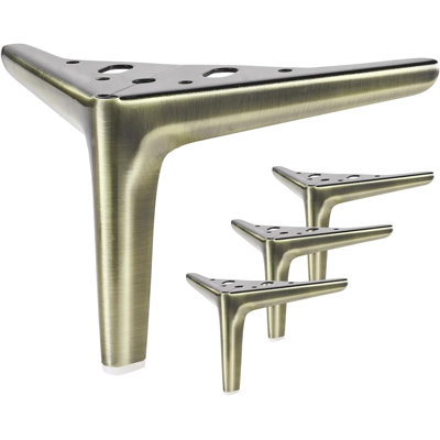 Ensemble de 4 pattes de meubles en or brillant, pieds de remplacement en métal robustes pour canapé, armoire, repose-pieds, table, table de chevet et commode, installation facile à faire soi-même, finition résistante à la rouille