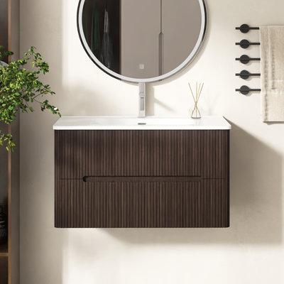 24" Wall Mounted Bathroom Vanity With Integrated Ceramic Basin