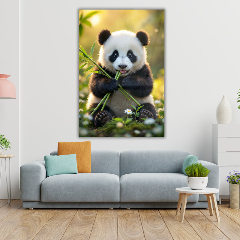 Art mural en verre trempé Panda, 36" H x 24" W