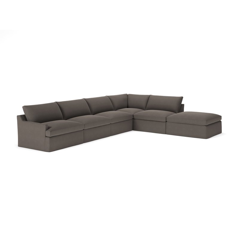 Canapé modulaire 6 pièces Wrenley, Tissage natté gris anthracite Drusky Sustain®, Orienté à droite